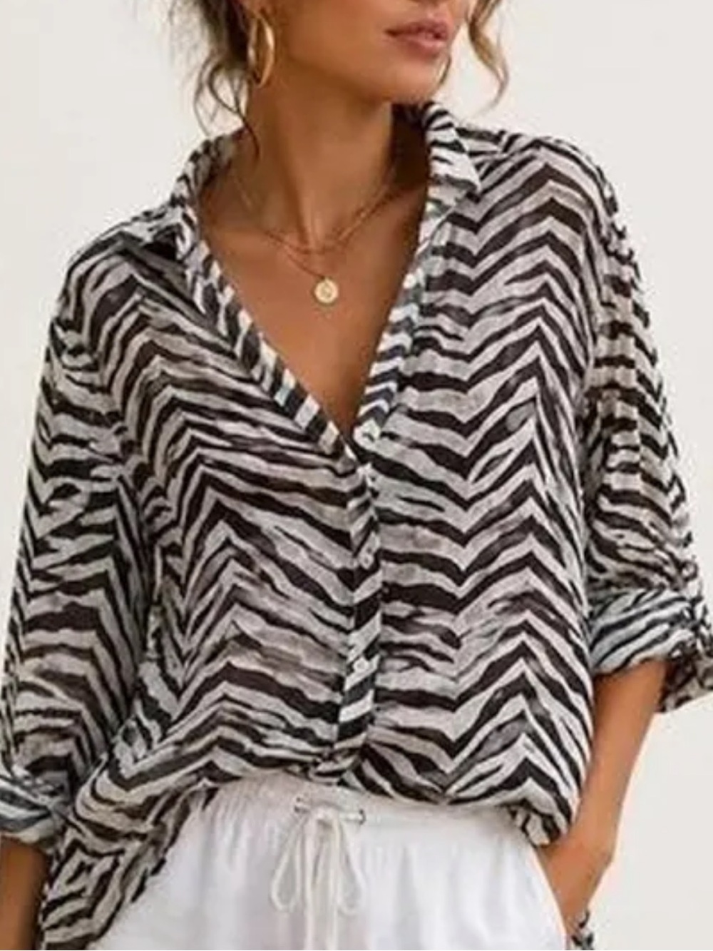 Tahari 100% Linen Shirt Zebra Print Button Down Size XL